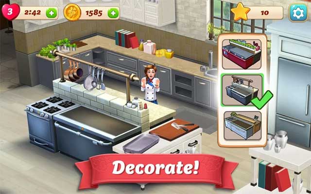 Thiết kế, trang trí cho căn bếp của khu nghỉ mát trong game Vineyard Valley for Android