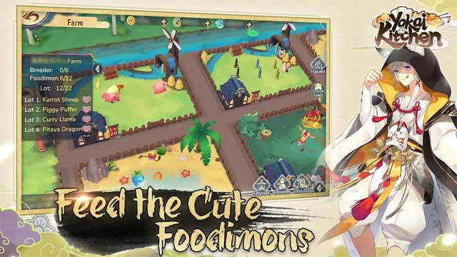 Nuôi dưỡng các sinh vật Foodimon đáng yêu trong trang trại của Yokai Kitchen for Android