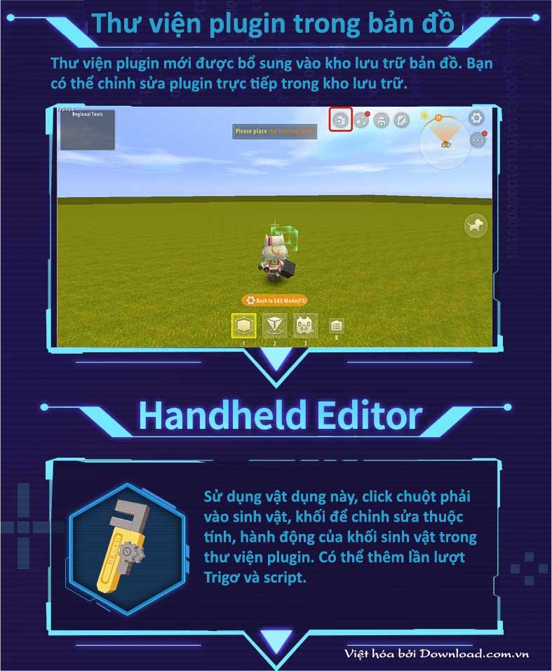 Mini World 0.37.1 mang tới một thư viện plugin phong phú cùng trình chỉnh sửa tiện ích