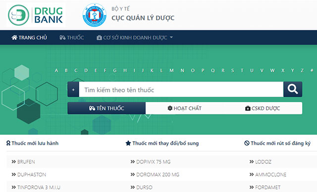 Giao diện trang chủ của Ngân hàng ngành Dược
