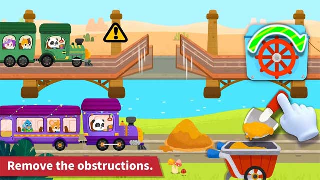 Loại bỏ vật cản và vượt qua mọi thử thách trên đường đi trong  Baby Panda's Train for Android