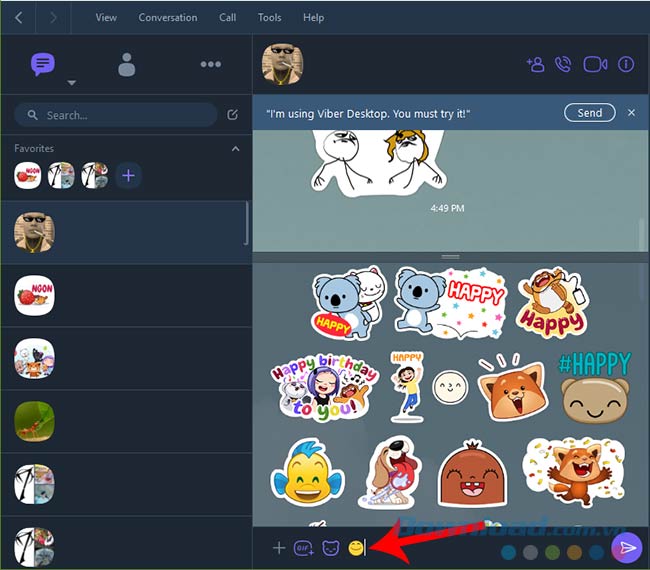 Cách sử dụng tính năng gợi ý biểu tượng cảm xúc trên Viber 11 cho PC