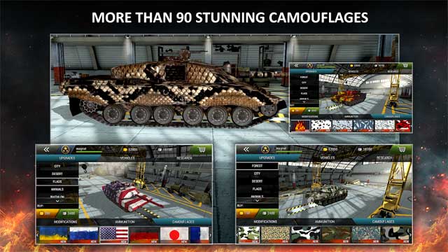Tanktastic for Android có hơn 90 skin đẹp mắt và nhiều loại đạn để trang bị cho xe tăng