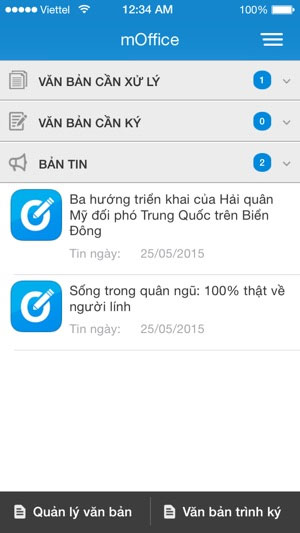 Thông báo trên mOffice