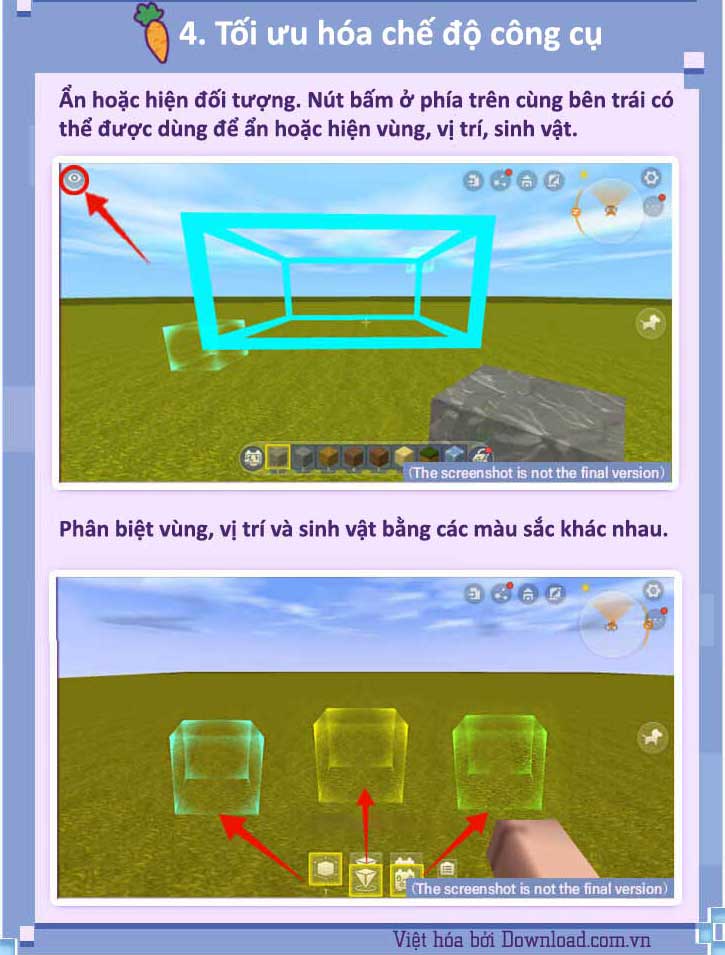 Tối ưu hóa chế độ công cụ trong Mini World