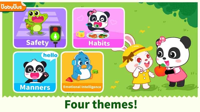 Baby Panda's Care: Safety & Habits có 4 chủ đề xoay quanh nhiều vấn đề trong cuộc sống