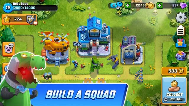 Xây dựng một đội quân hùng mạnh để phá hủy tháp pháo của đối thủ trong Rush Wars Android