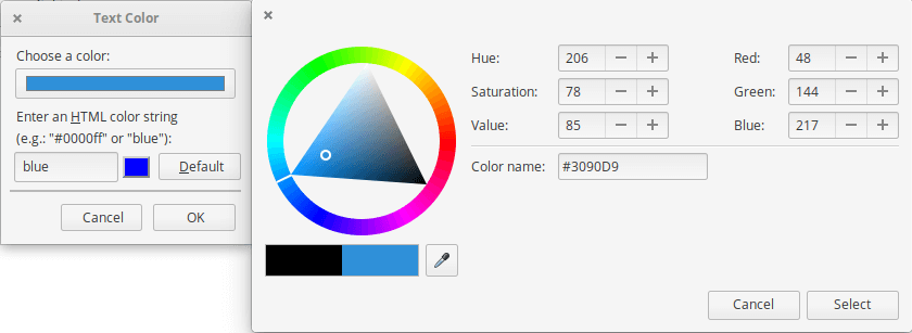Bảng chọn màu trên Thunderbird 68
