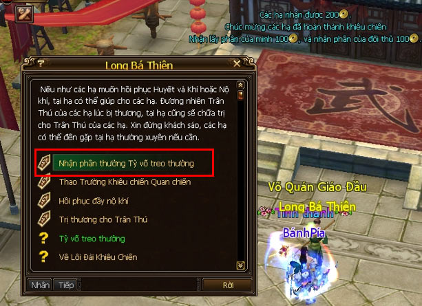 Nhận thưởng Tỷ võ treo thưởng