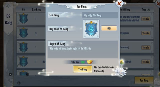 Giao diện Tạo bang trong Hiên Viên