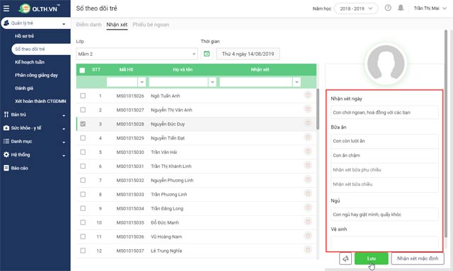 Nhận xét hoạt động hàng ngày