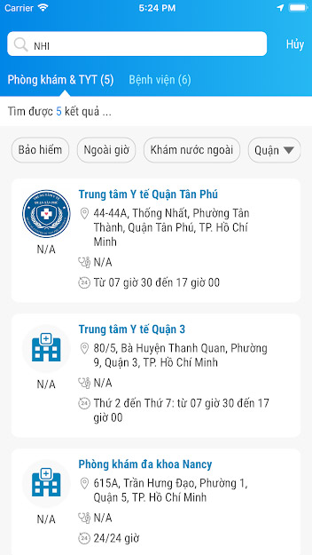 Tìm kiếm cơ sở KCB trên điện thoại