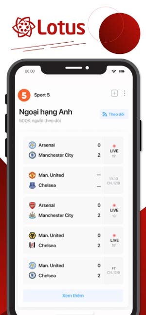 Xem kết quả bóng đá trên Lotus