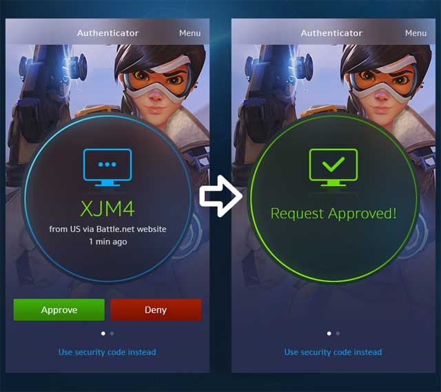 Bạn sẽ được một thông báo từ Blizzard Authenticator để nhắc phê duyệt hoặc từ chối yêu cầu đăng nhập