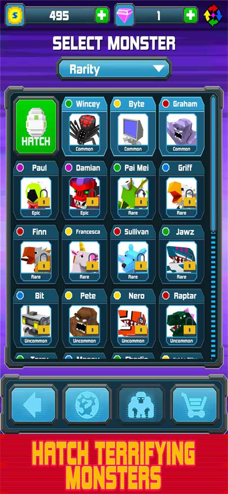 Tùy chọn quái vật trong Smashy City: Monster Battles cho iOS