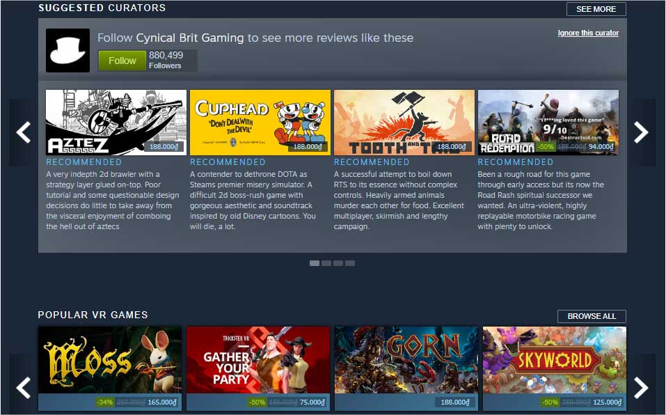 Steam cung cấp các thông tin về game giảm giá thường xuyên cho các game thủ
