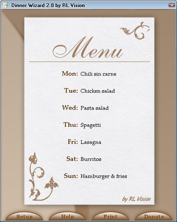 Một mẫu menu đơn giản nhưng vẫn bắt mắt trên DinnerWiz