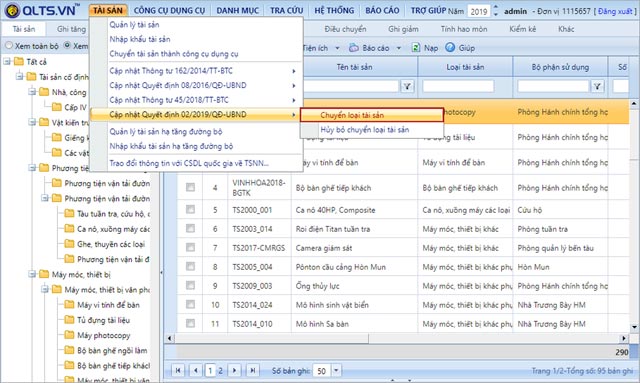 Bổ sung chức năng chuyển đổi loại tài sản theo Quyết định 02/2019/QĐ-UBND