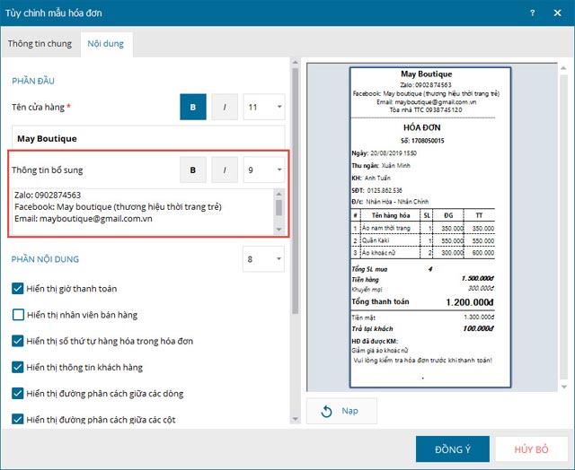 Tùy chỉnh mẫu hóa đơn
