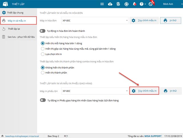 Tùy chỉnh mẫu in
