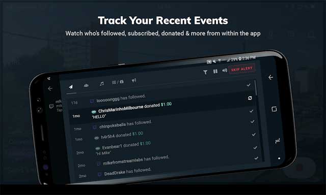 Theo dõi các sự kiện gần đây, ví dụ như khi ai đó quyên góp hoặc đăng ký kênh của bạn