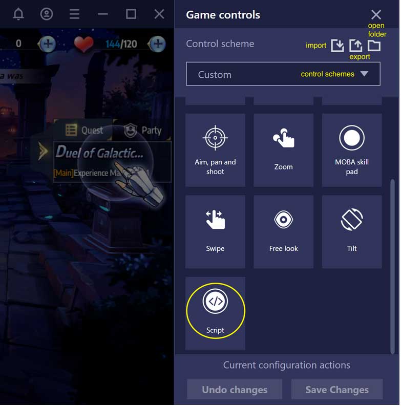 Bảng mô tả điều khiển game trên BlueStacks 4.140