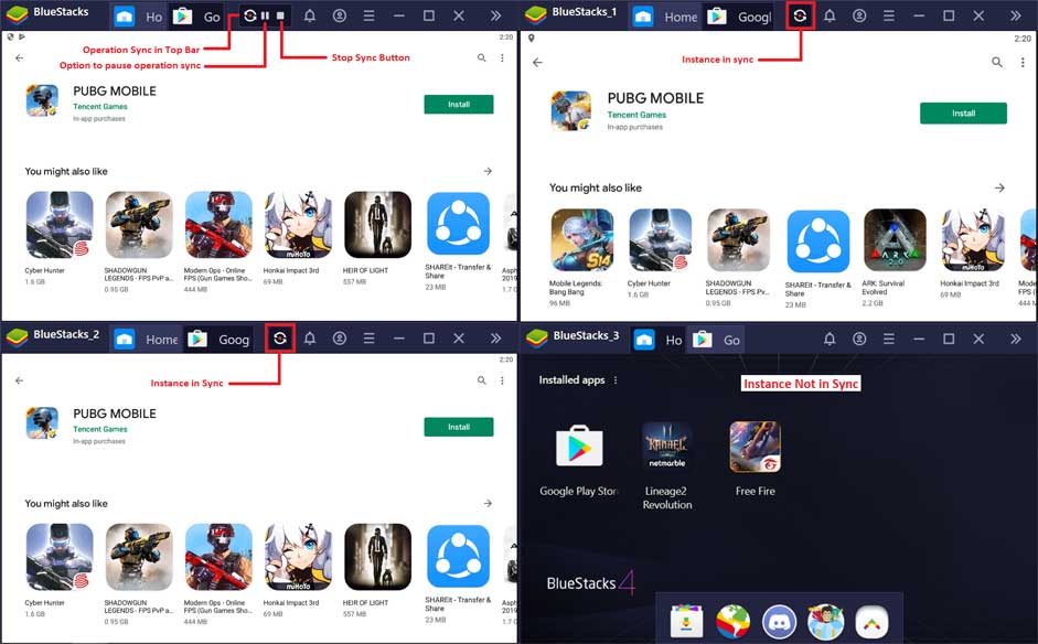 Icon nút tạm dừng và tiếp tục đồng bộ trên BlueStacks