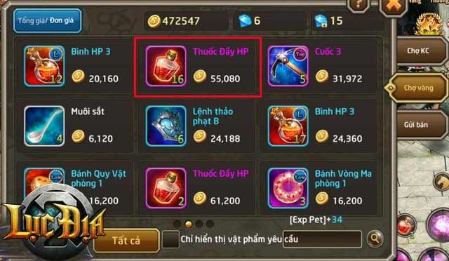 Giá bán các vật phẩm trong Lục Địa 2