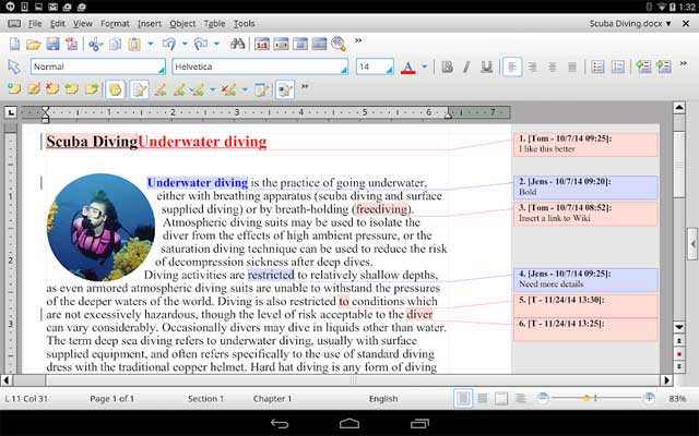 Giao diện người dùng của Office HD: TextMaker Basic giống như trên PC