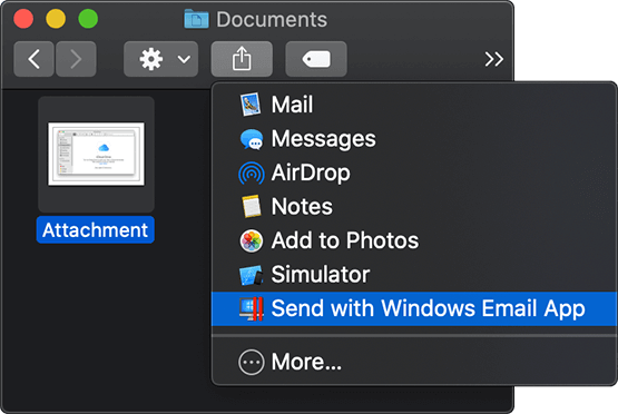 Parallels Desktop gửi tập tin qua email