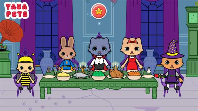 Thưởng thức bữa tối trong căn phòng ăn ma ám của game Yasa Pets Halloween