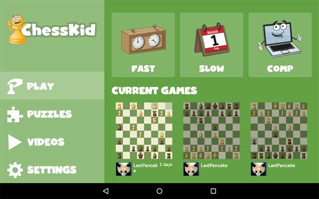 Chess for Kids Android có 3 chế độ chơi từ dễ đến khó để bé lựa chọn