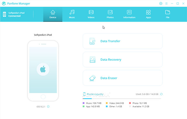 Giao diện phần mềm quản lý iPhone/Android trên máy tính - PanFone Manager
