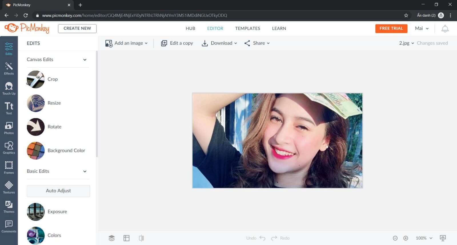 Giao diện chính của PicMonkey