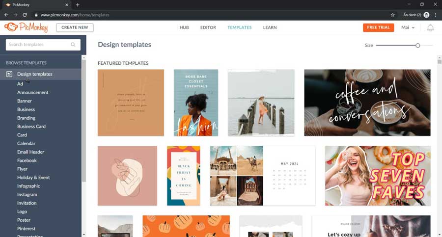 PicMonkey cung cấp rất nhiều mẫu thiết kế chuyên nghiệp