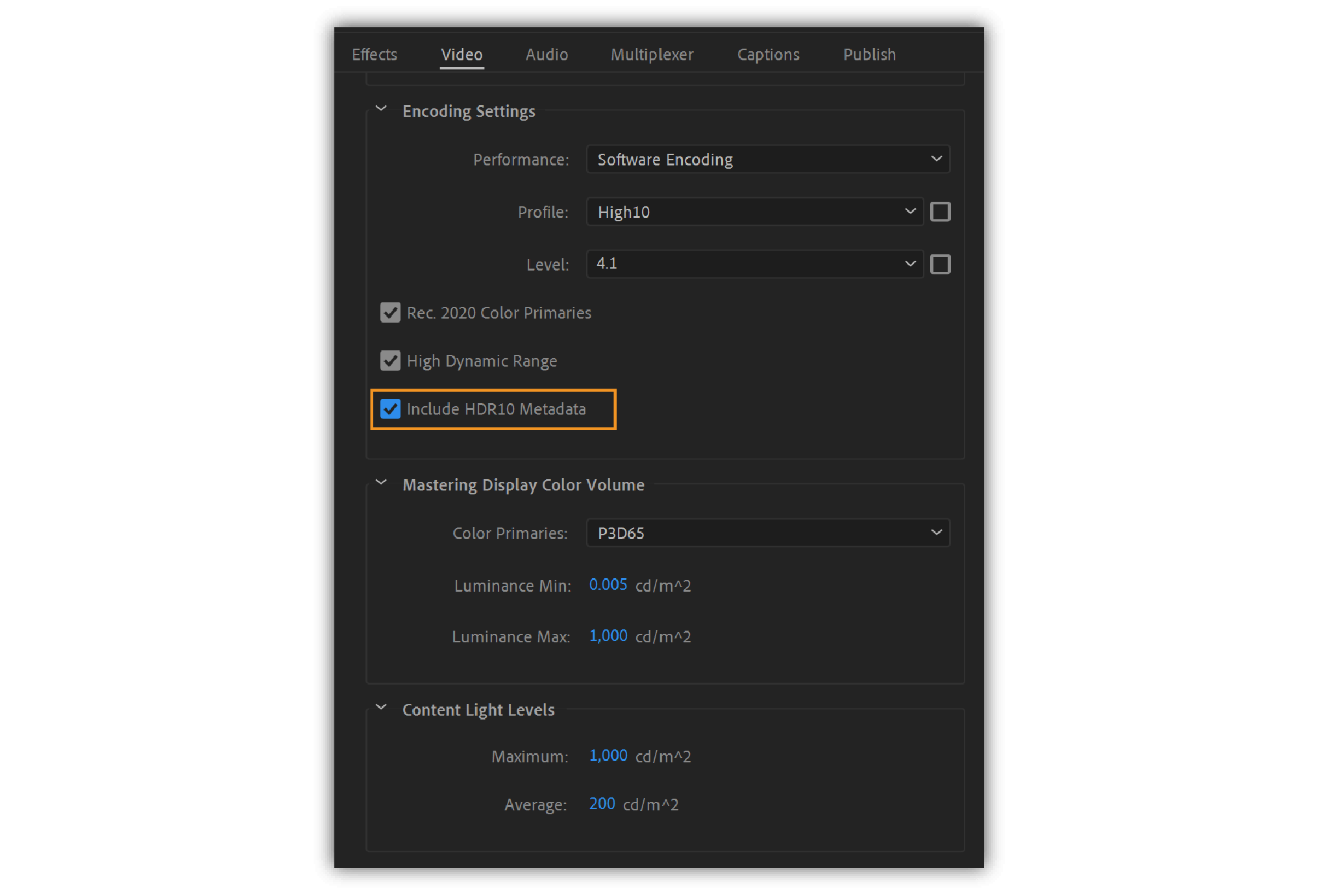 Adobe Premiere Pro 2022 hỗ trợ xuất HDR10 kèm metadata