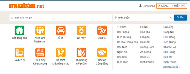 Giao diện chính của trang tin Mua Bán