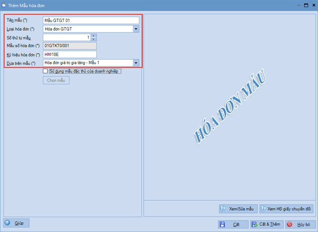 Thêm mẫu hóa đơn