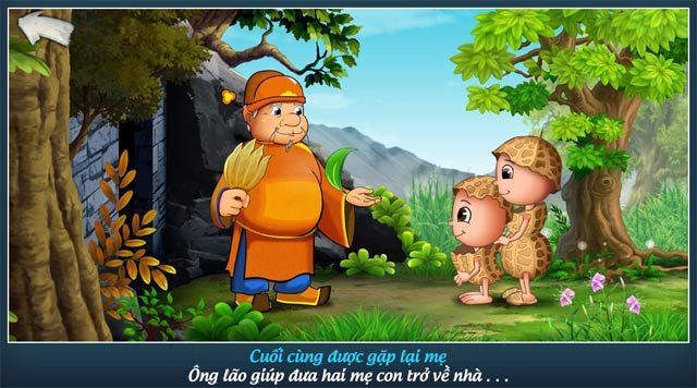 Cuối cùng Đậu Lém gặp được mẹ, ông lão giúp đưa hai mẹ con về nhà