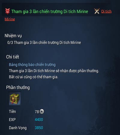 Tham gia 3 lần chiến trường Di tích Mirine