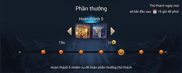 Phần thưởng hoàn thành 5 nhiệm vụ thử thách ngày (thứ 7 và chủ nhật)