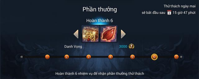 Phần thưởng hoàn thành 6 nhiệm vụ thử thách ngày (thứ 7 và chủ nhật)
