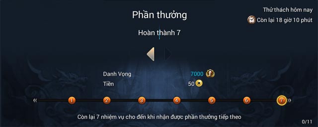 Phần thưởng hoàn thành 7 nhiệm vụ thử thách ngày