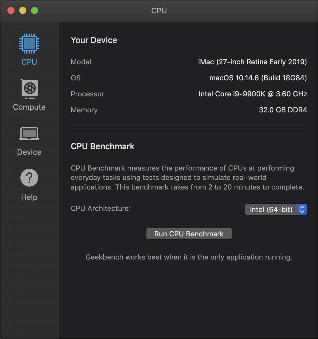 Geekbench 5 cho Mac bảng kiểm tra hiệu suất CPU