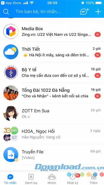 Giao diện chính của Zalo