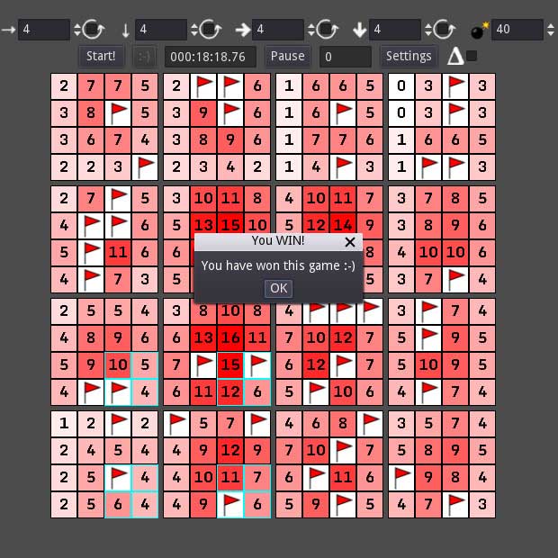 4D Minesweeper sẽ hiện thông báo khi bạn giành chiến thắng trong trò chơi