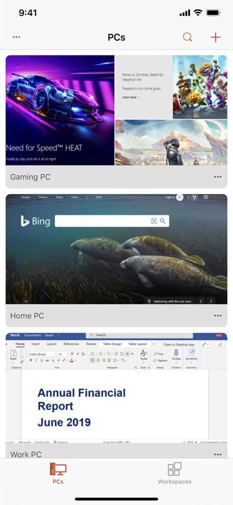 Giao diện Microsoft Remote Desktop cho iOS