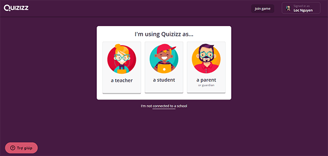 Chọn đối tượng: học sinh, giáo viên hoặc phụ huynh và bắt đầu khám phá Quizizz app