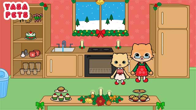 Sắp xếp bàn ăn và nấu một bữa ăn thật ngon miệng trong game Yasa Pets Christmas
