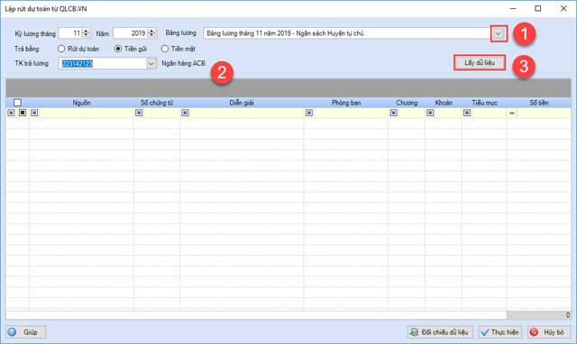 Lập rút dự toán từ QLCB.VN